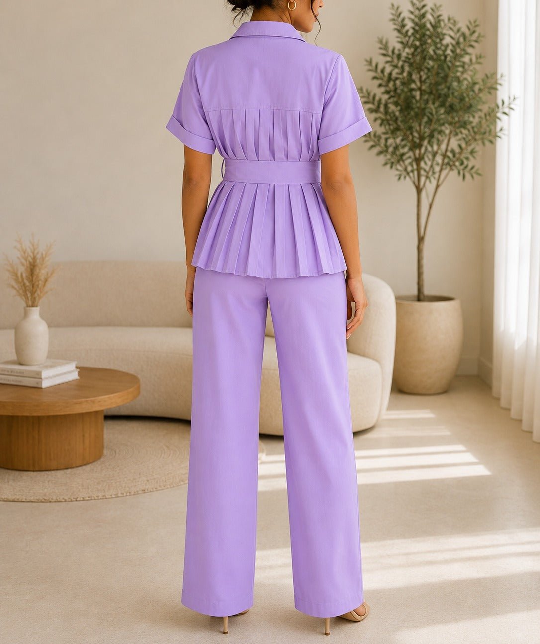 Ladies Lilac Button Front Two-Piece Set - StylePhase SA