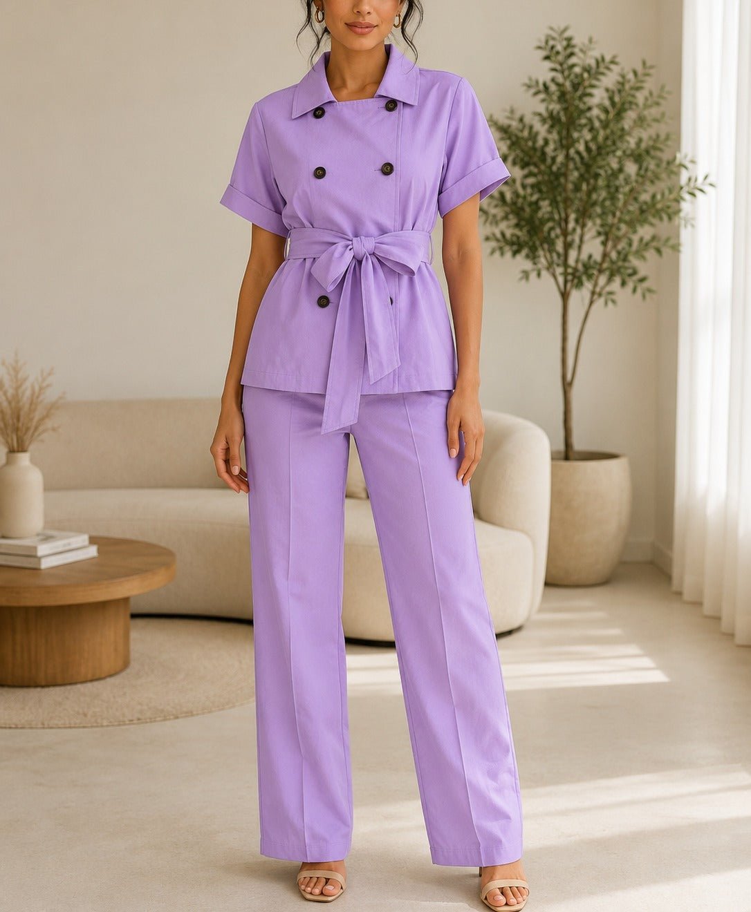 Ladies Lilac Button Front Two-Piece Set - StylePhase SA