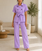 Ladies Lilac Button Front Two-Piece Set - StylePhase SA