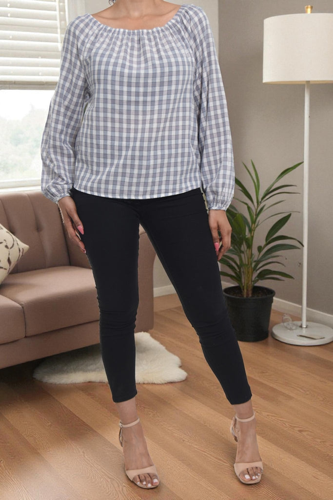 Ladies Lilac Check Print Top - StylePhase SA