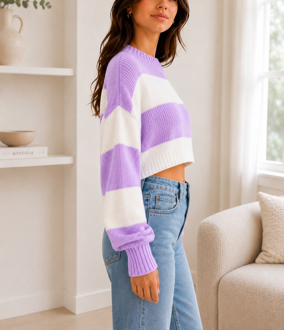 Ladies Lilac Crop Stripe Sweater - StylePhase SA