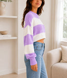 Ladies Lilac Crop Stripe Sweater - StylePhase SA