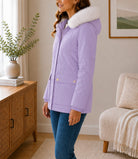 Ladies Lilac Detachable Fur Hoody Jacket - StylePhase SA