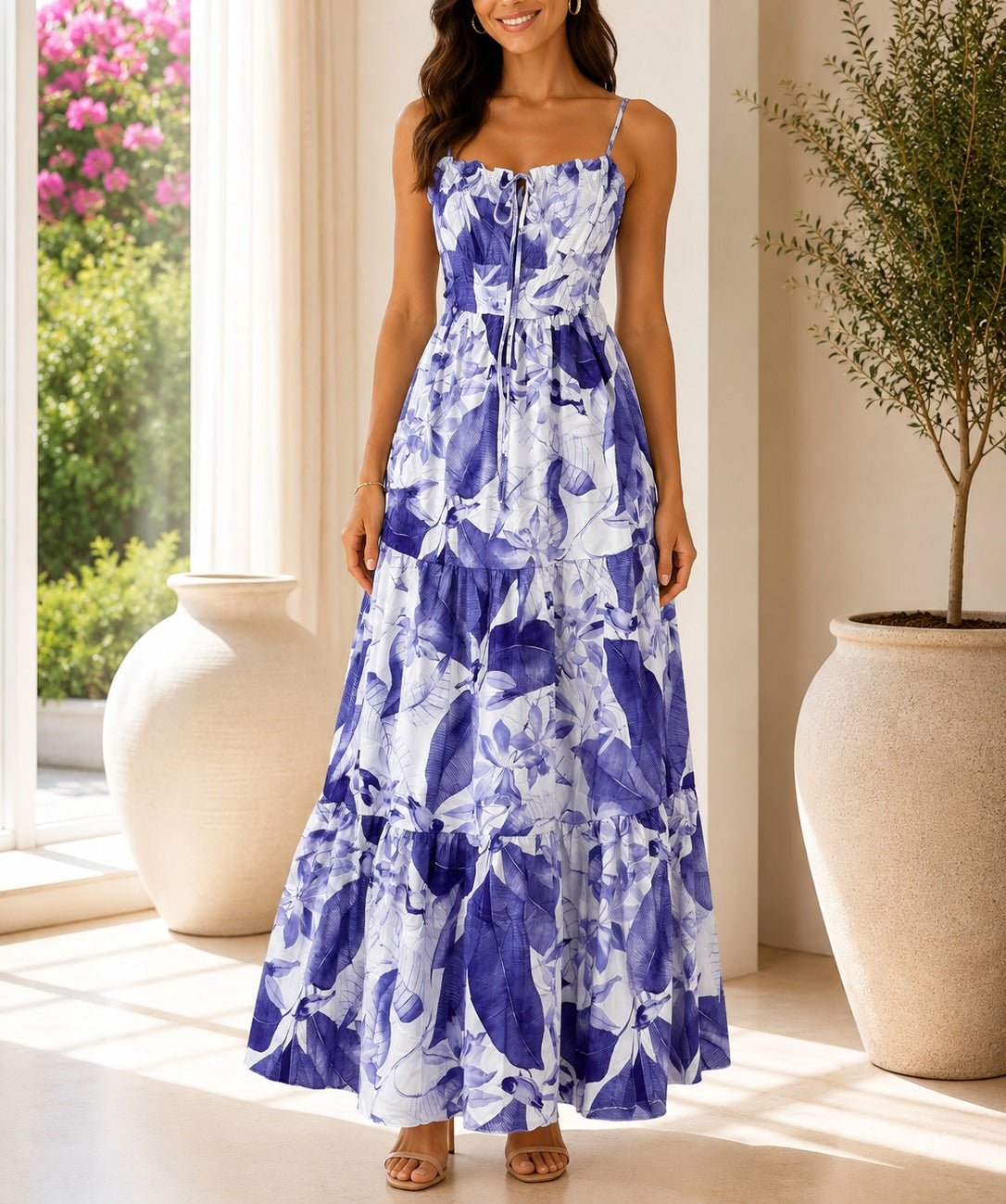 Ladies Lilac Floral Print Tie Front Maxi Dress - StylePhase SA
