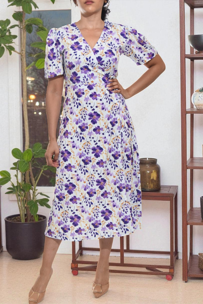 Ladies Lilac Flower Wrap Dress - StylePhase SA