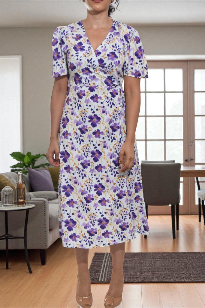 Ladies Lilac Flower Wrap Dress - StylePhase SA