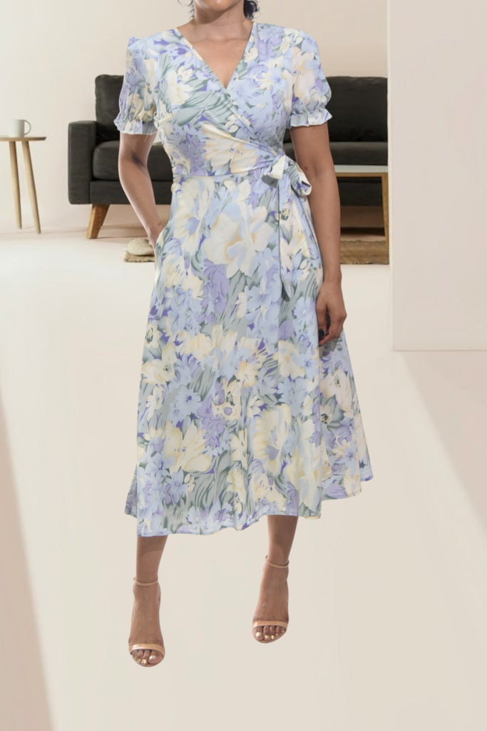 Ladies Lilac Flower Wrap Dress - StylePhase SA