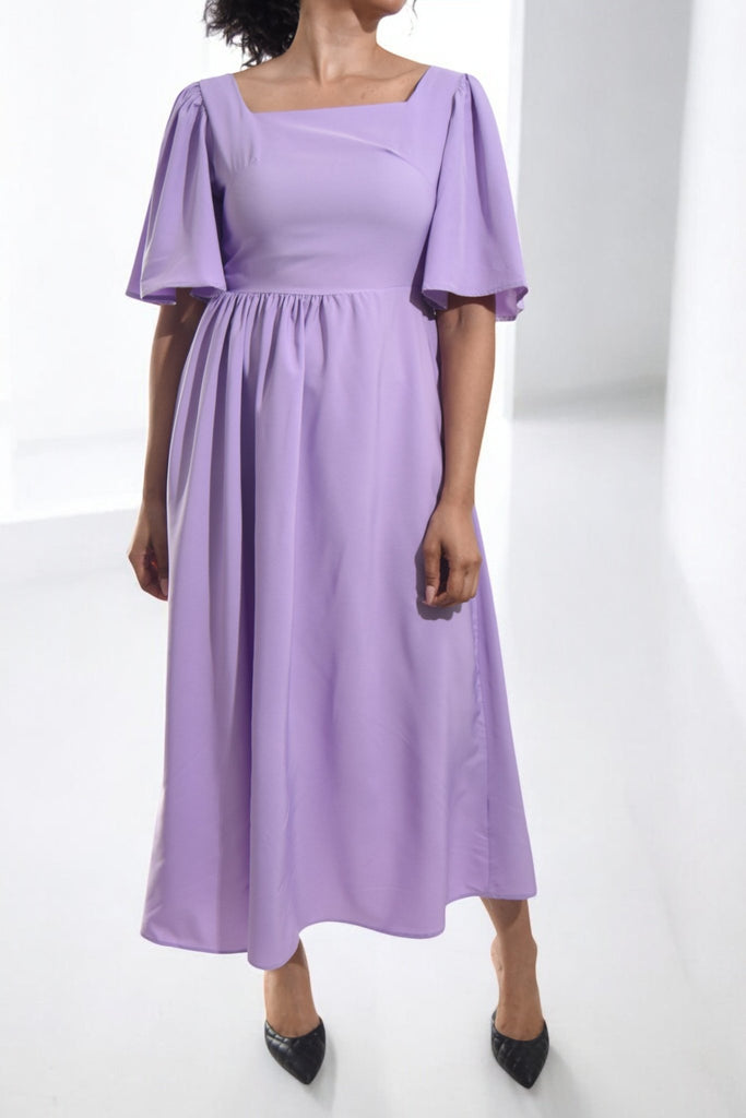 Ladies Lilac Puff Sleeve Fit & Flare Maxi Dress - StylePhase SA