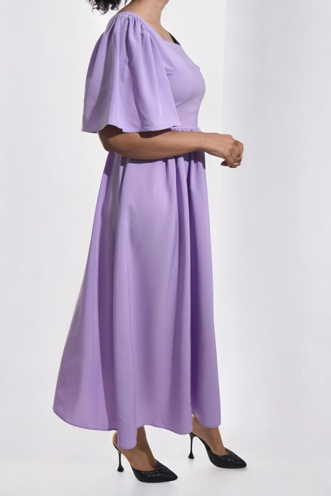 Ladies Lilac Puff Sleeve Fit & Flare Maxi Dress - StylePhase SA