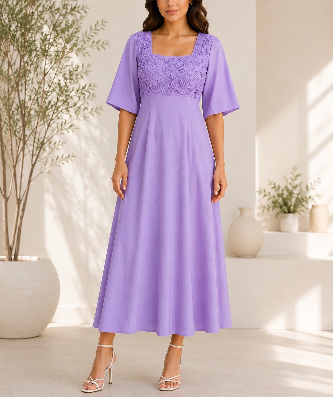 Ladies Lilac Textured Floral Detail Dress - StylePhase SA