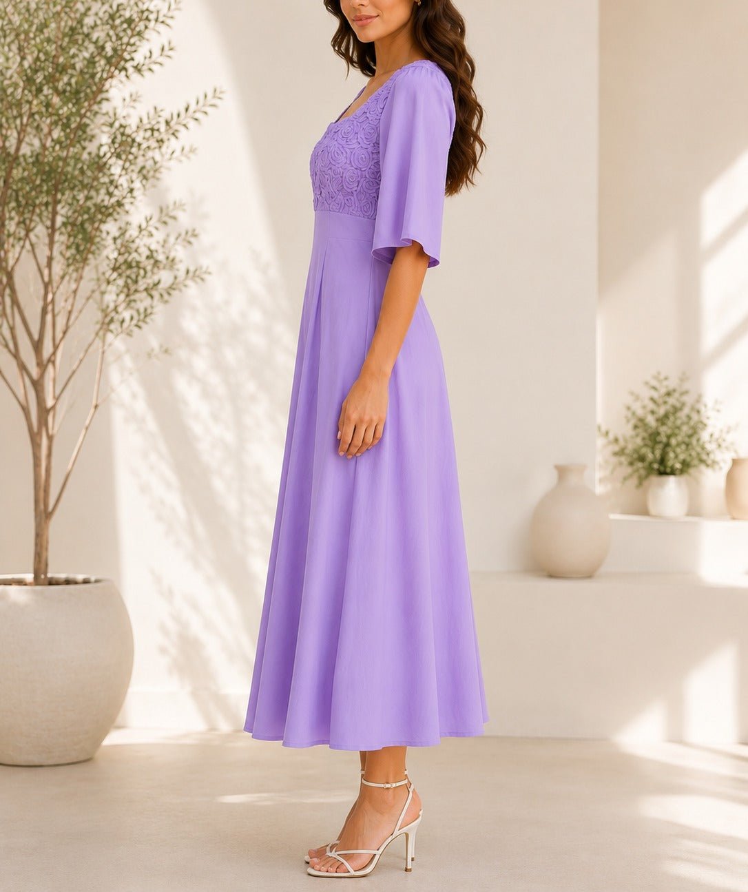 Ladies Lilac Textured Floral Detail Dress - StylePhase SA
