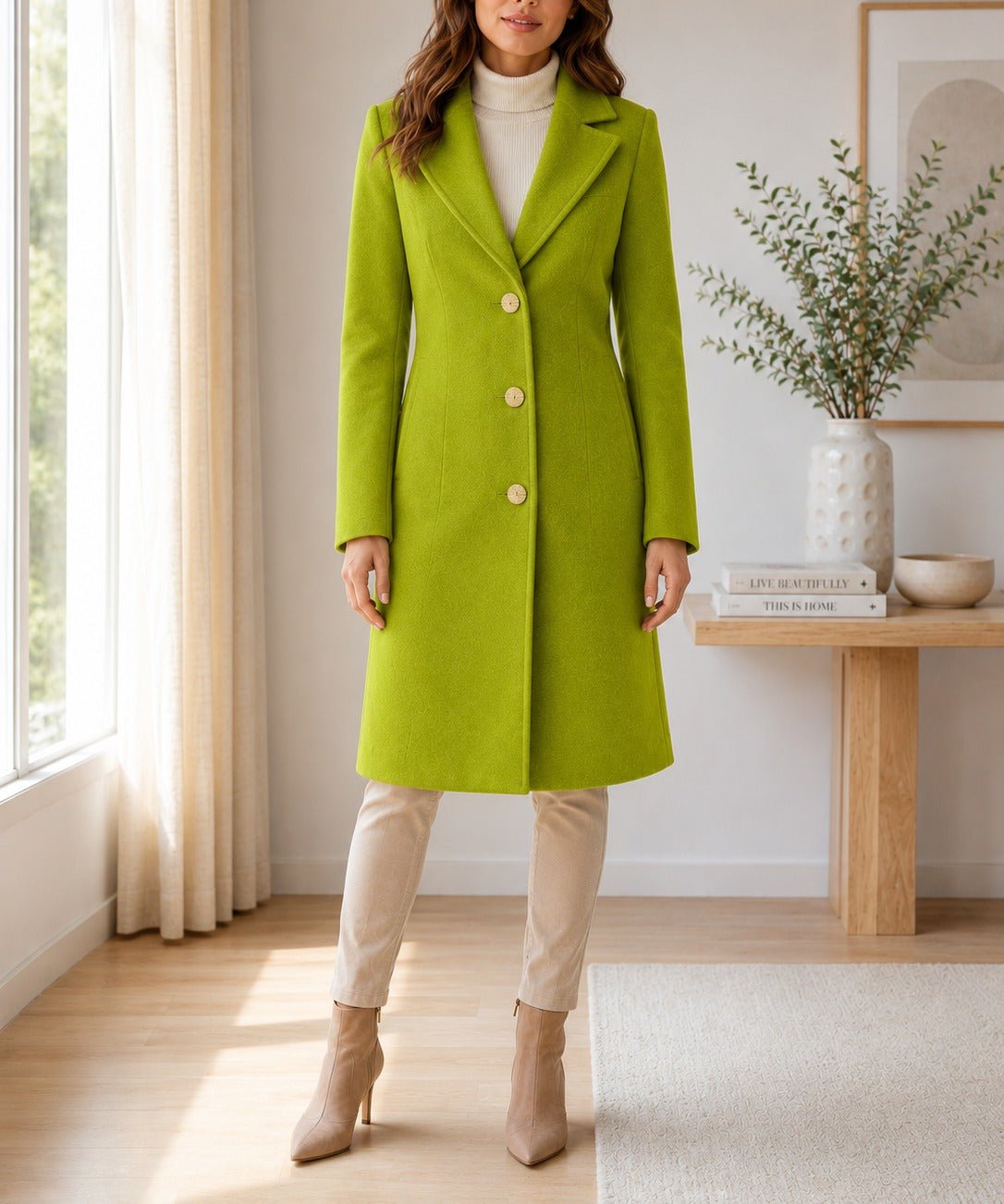 Ladies Lime 3 Button Melton Coat - StylePhase SA