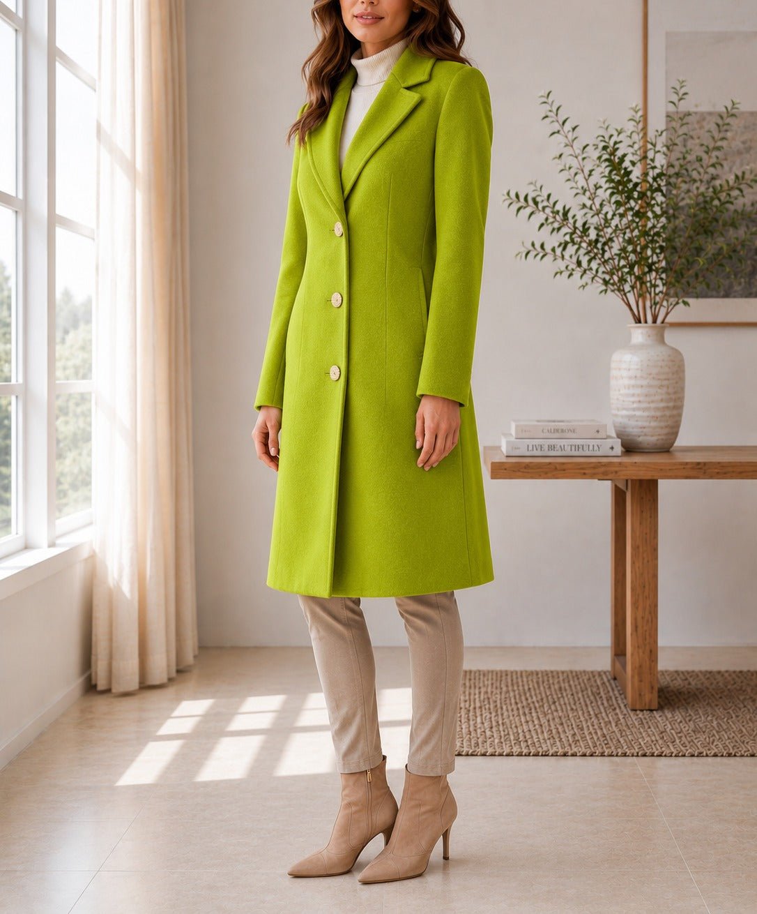 Ladies Lime 3 Button Melton Coat - StylePhase SA