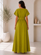Ladies Lime Buckle Belt front Slit Maxi Dress - StylePhase SA