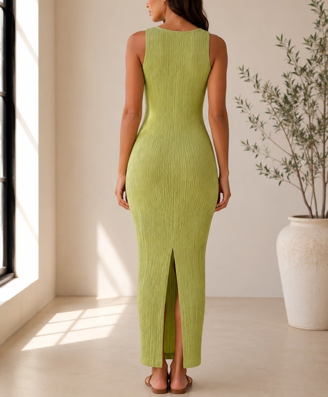 Ladies Lime Crinkled Knit Bodycon Dress - StylePhase SA