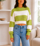 Ladies Lime Crop Stripe Sweater - StylePhase SA
