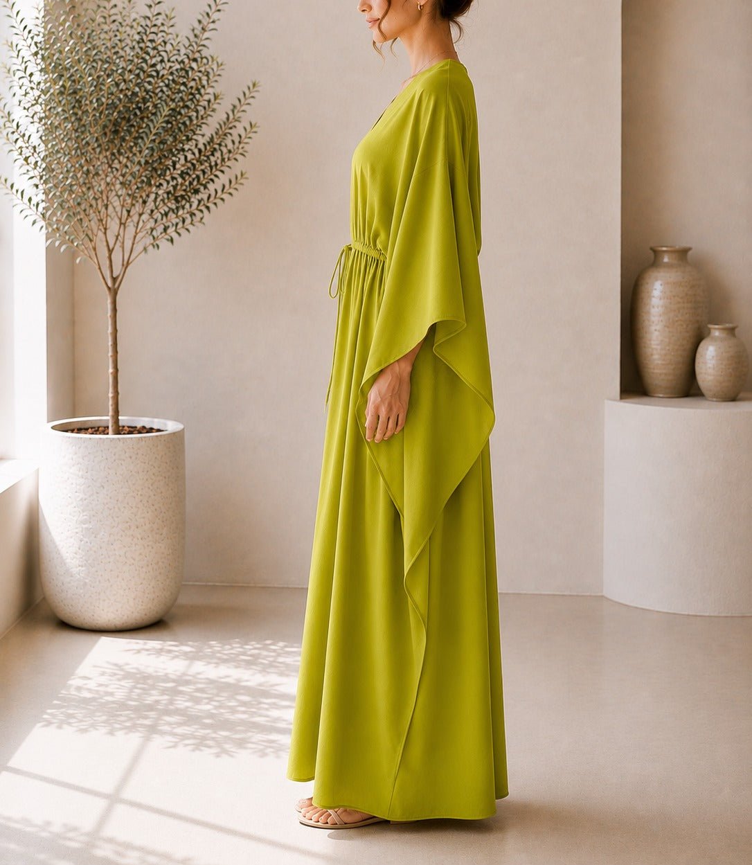 Ladies Lime Drawstring V-neck Kaftan - StylePhase SA
