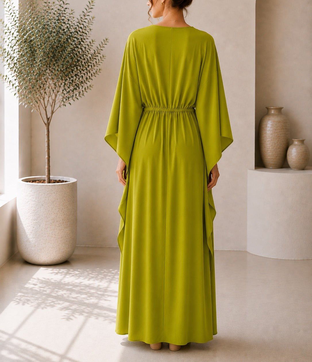 Ladies Lime Drawstring V-neck Kaftan - StylePhase SA