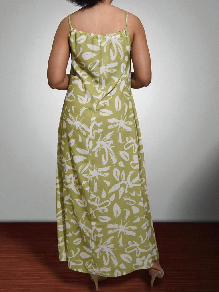 Ladies Lime Floral Maxi Tie Dress - StylePhase SA