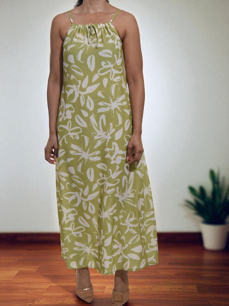 Ladies Lime Floral Maxi Tie Dress - StylePhase SA