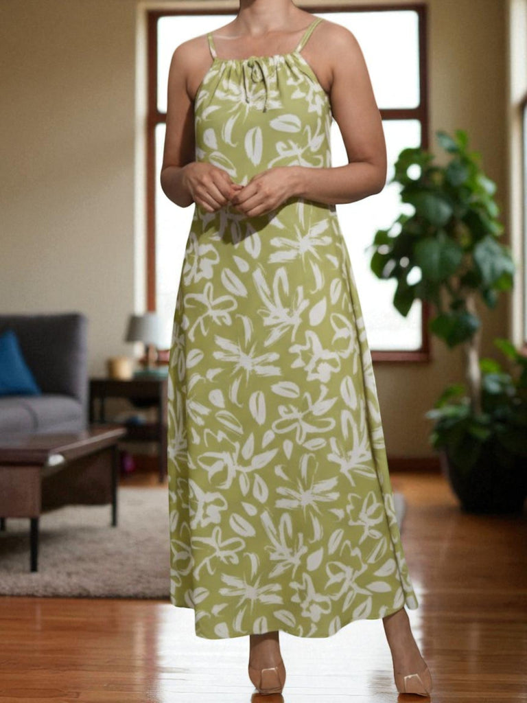 Ladies Lime Floral Maxi Tie Dress - StylePhase SA