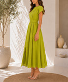 Ladies Lime Green Pleated Buckled Waist Belt Dress - StylePhase SA