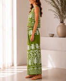 Ladies Lime Green Tropical Print Wide Leg Two Piece - StylePhase SA