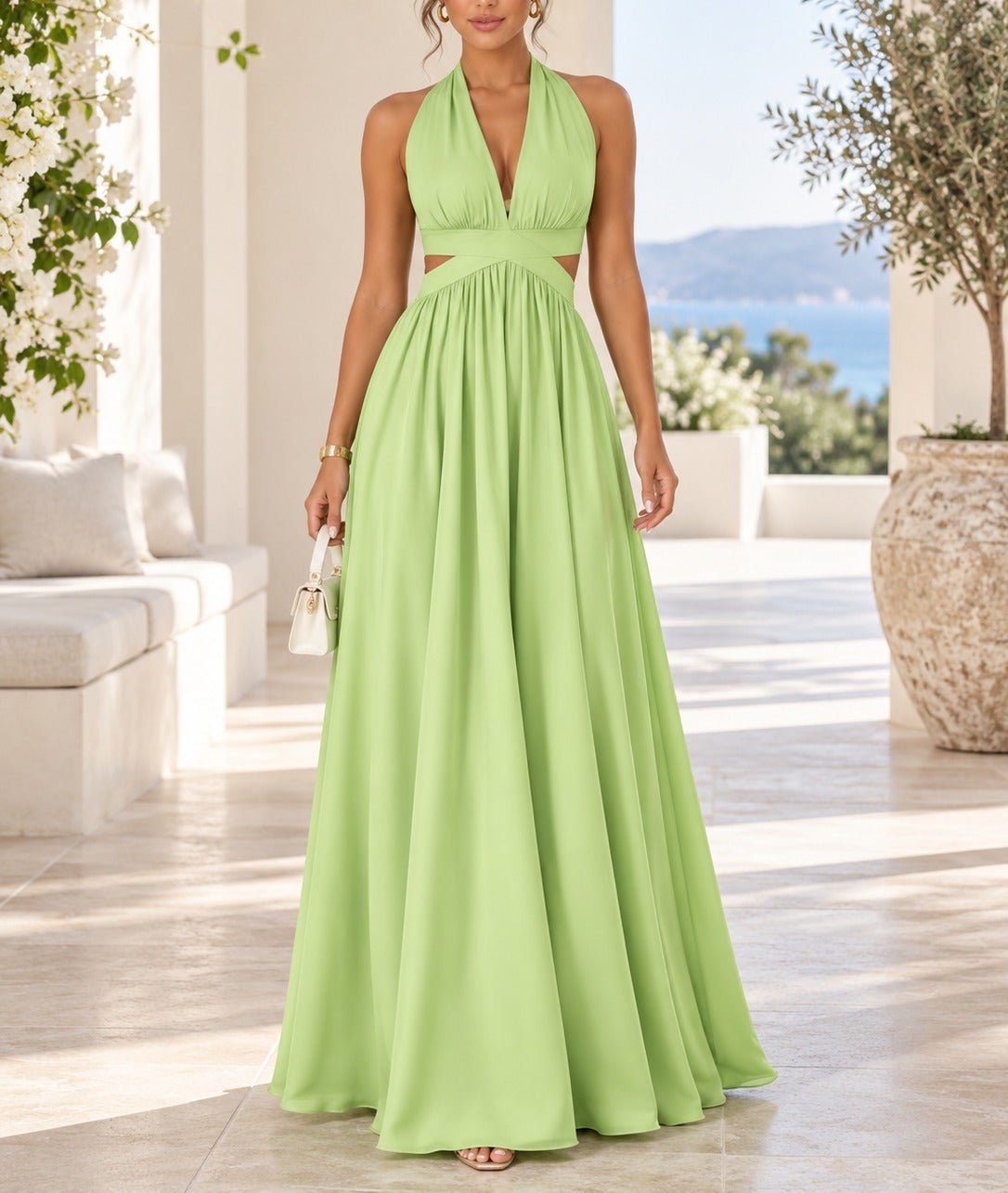 Ladies Lime Halter Neck Maxi Dress - StylePhase SA