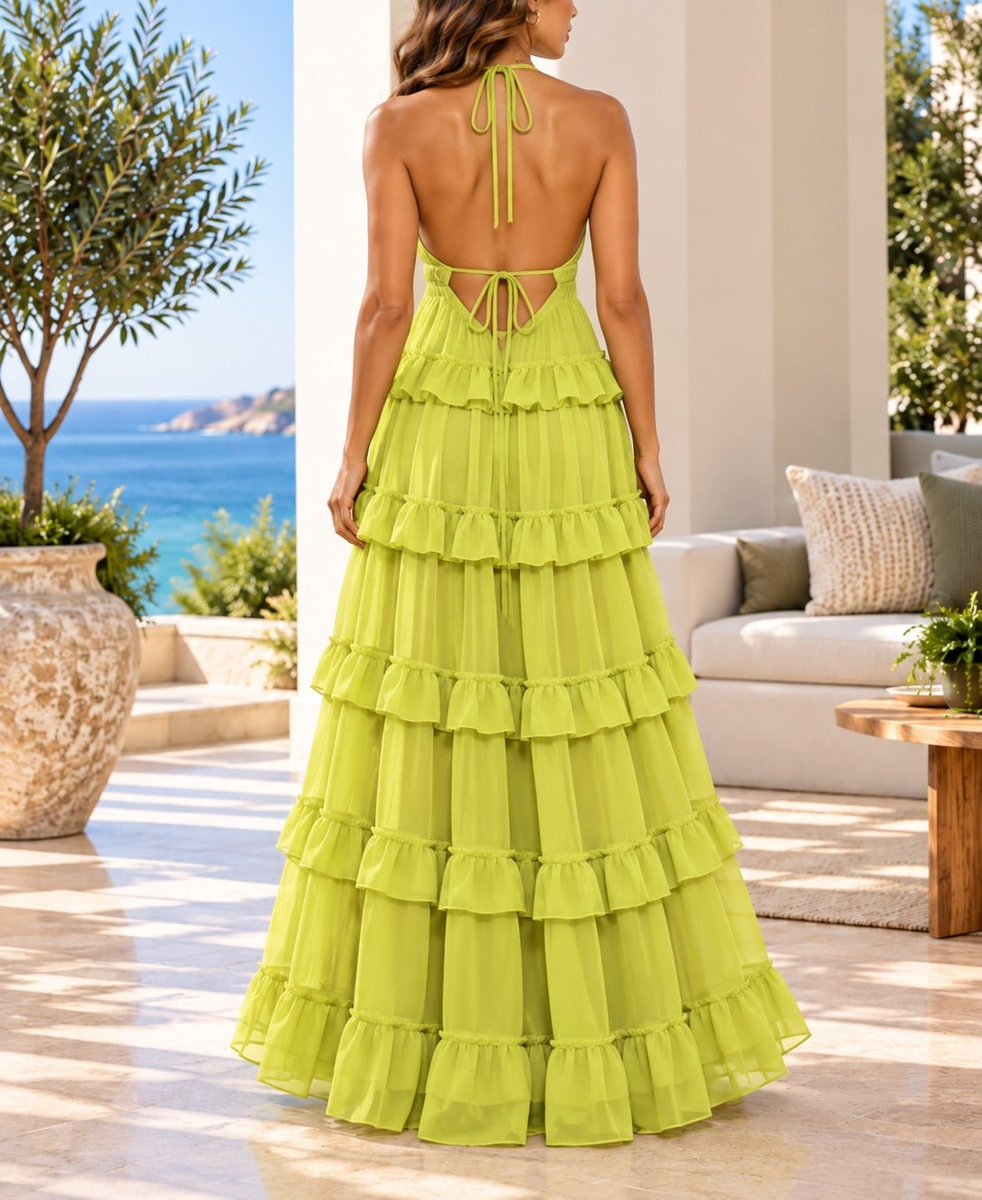 Ladies Lime Layered Maxi Strappy Dress - StylePhase SA