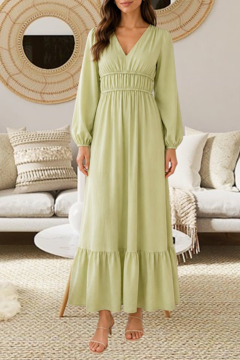 Ladies Lime Long Sleeve Tier Dress - StylePhase SA