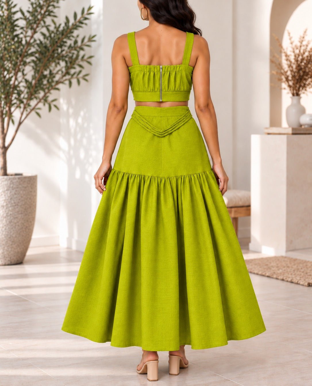 Ladies Lime Maxi Tier Two-Piece Set - StylePhase SA