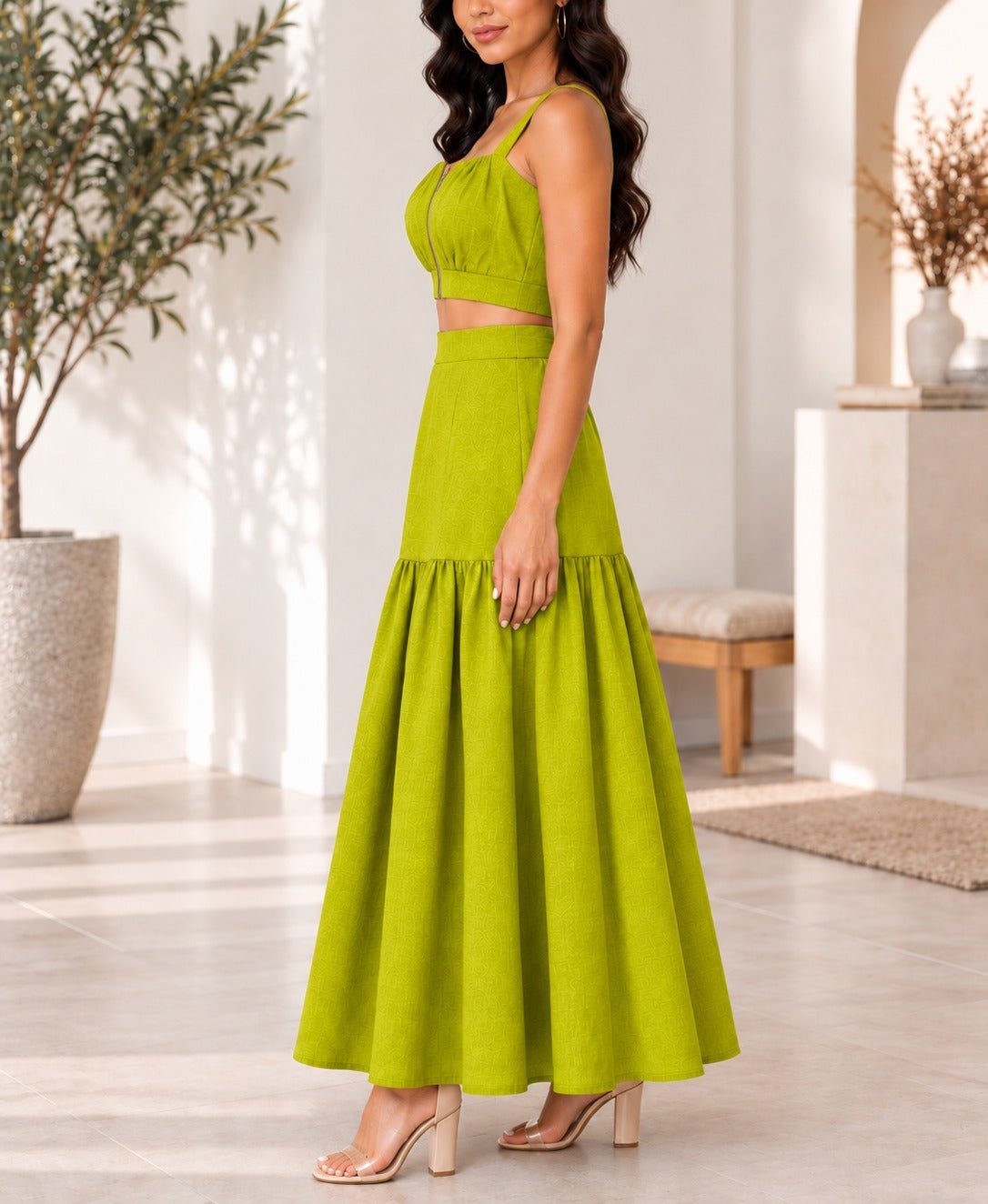 Ladies Lime Maxi Tier Two-Piece Set - StylePhase SA