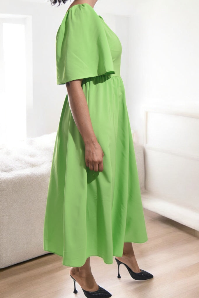 Ladies Lime Puff Sleeve Fit & Flare Maxi Dress - StylePhase SA