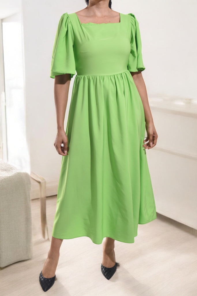 Ladies Lime Puff Sleeve Fit & Flare Maxi Dress - StylePhase SA
