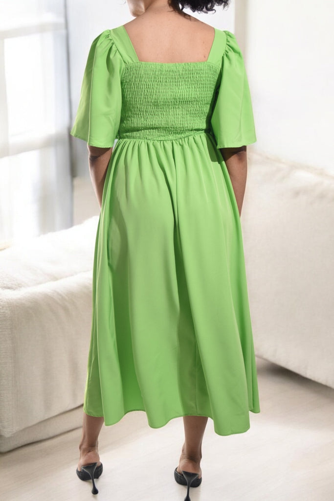 Ladies Lime Puff Sleeve Fit & Flare Maxi Dress - StylePhase SA