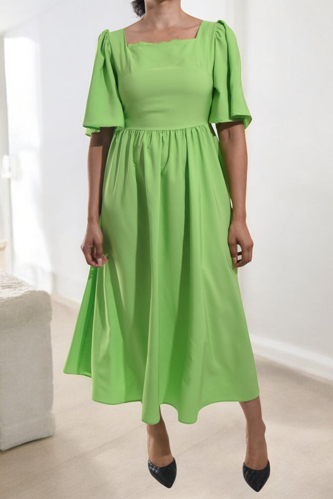 Ladies Lime Puff Sleeve Fit & Flare Maxi Dress - StylePhase SA