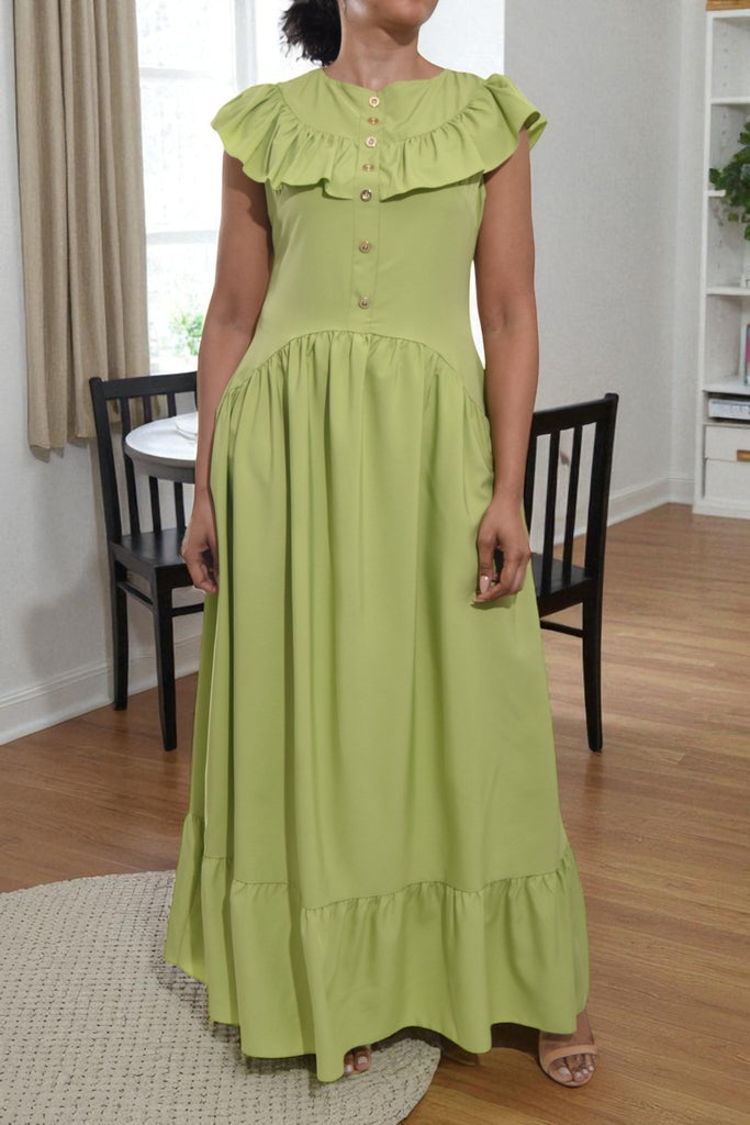 Ladies Lime Ruffled Button Tier Dress - StylePhase SA
