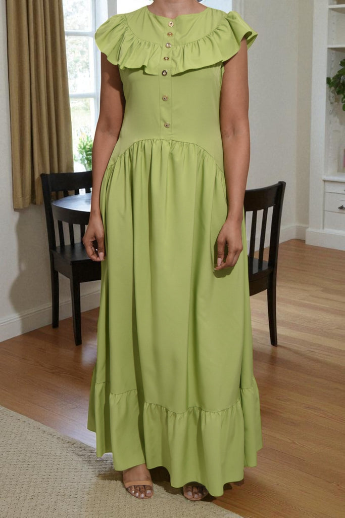 Ladies Lime Ruffled Button Tier Dress - StylePhase SA