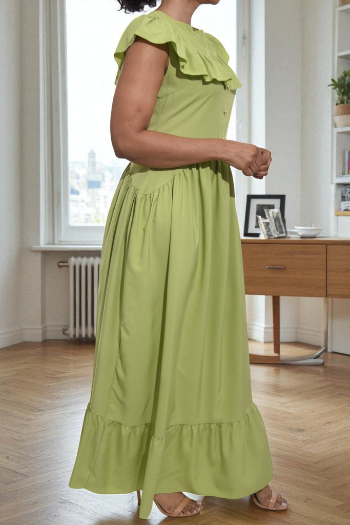 Ladies Lime Ruffled Button Tier Dress - StylePhase SA