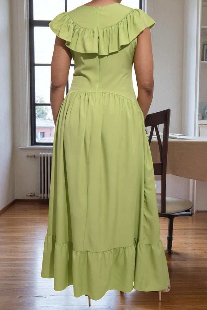 Ladies Lime Ruffled Button Tier Dress - StylePhase SA