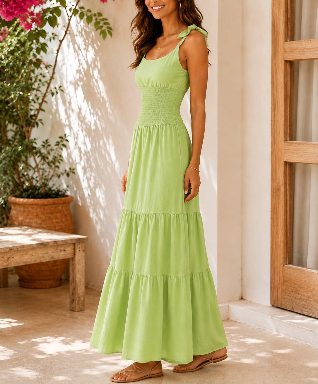 Ladies Lime Tie Shoulder Tiered Maxi Dress - StylePhase SA