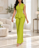Ladies Lime Wrap-Style Peplum Two-Piece Set - StylePhase SA