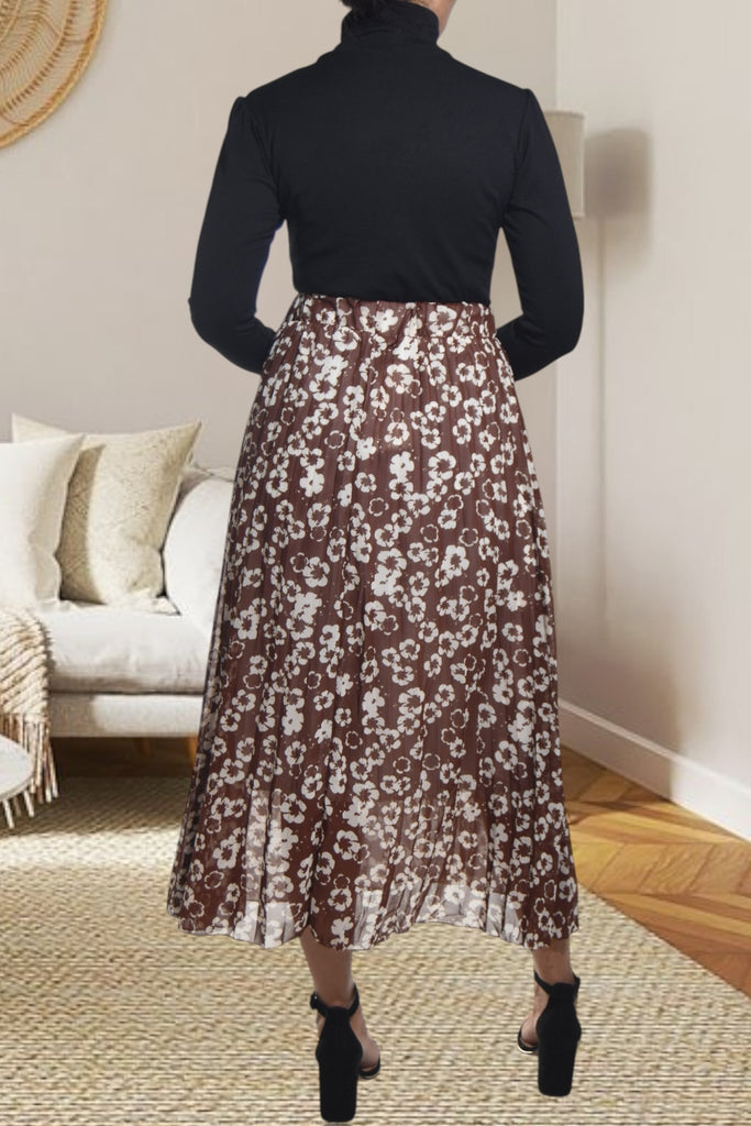 Ladies Lined Brown Floral Skirt - StylePhase SA