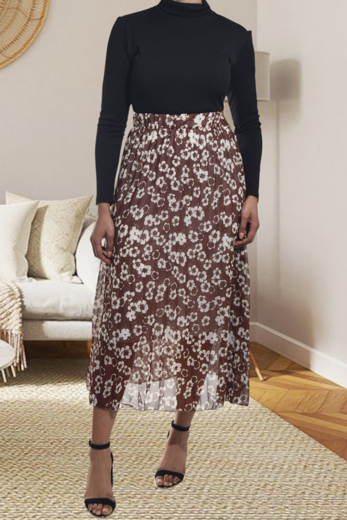 Ladies Lined Brown Floral Skirt - StylePhase SA