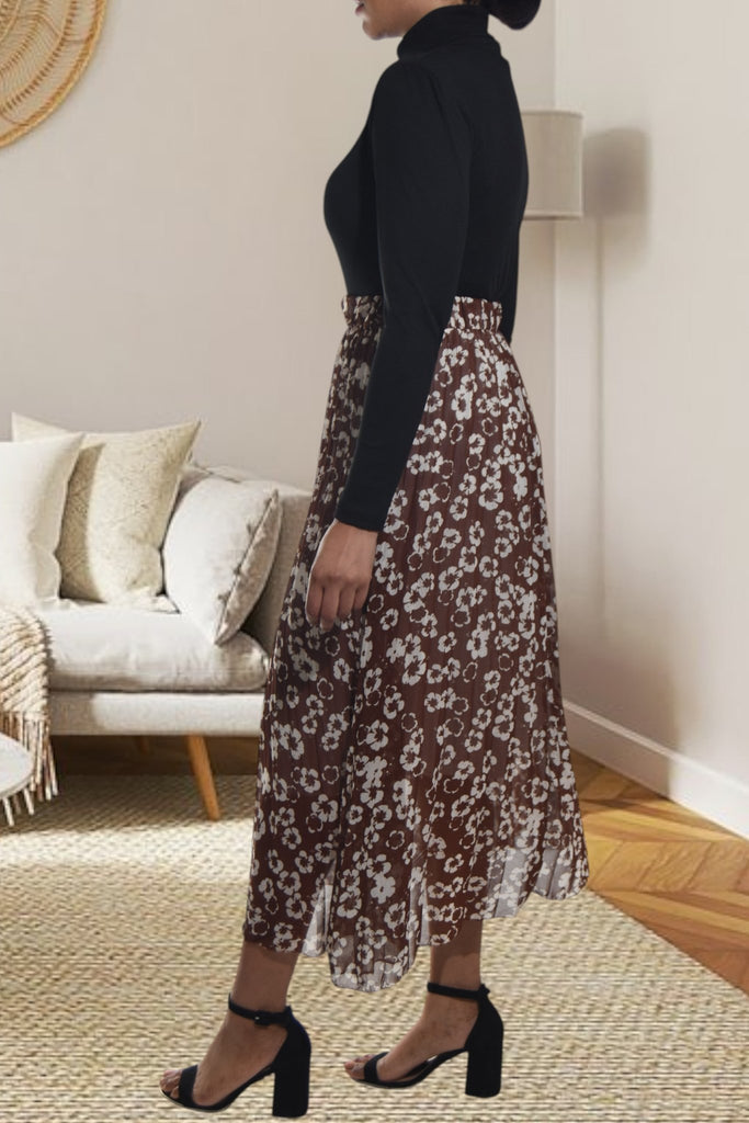 Ladies Lined Brown Floral Skirt - StylePhase SA