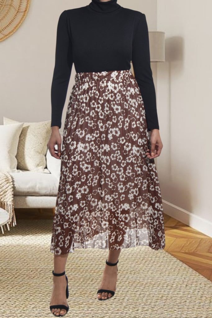 Ladies Lined Brown Floral Skirt - StylePhase SA