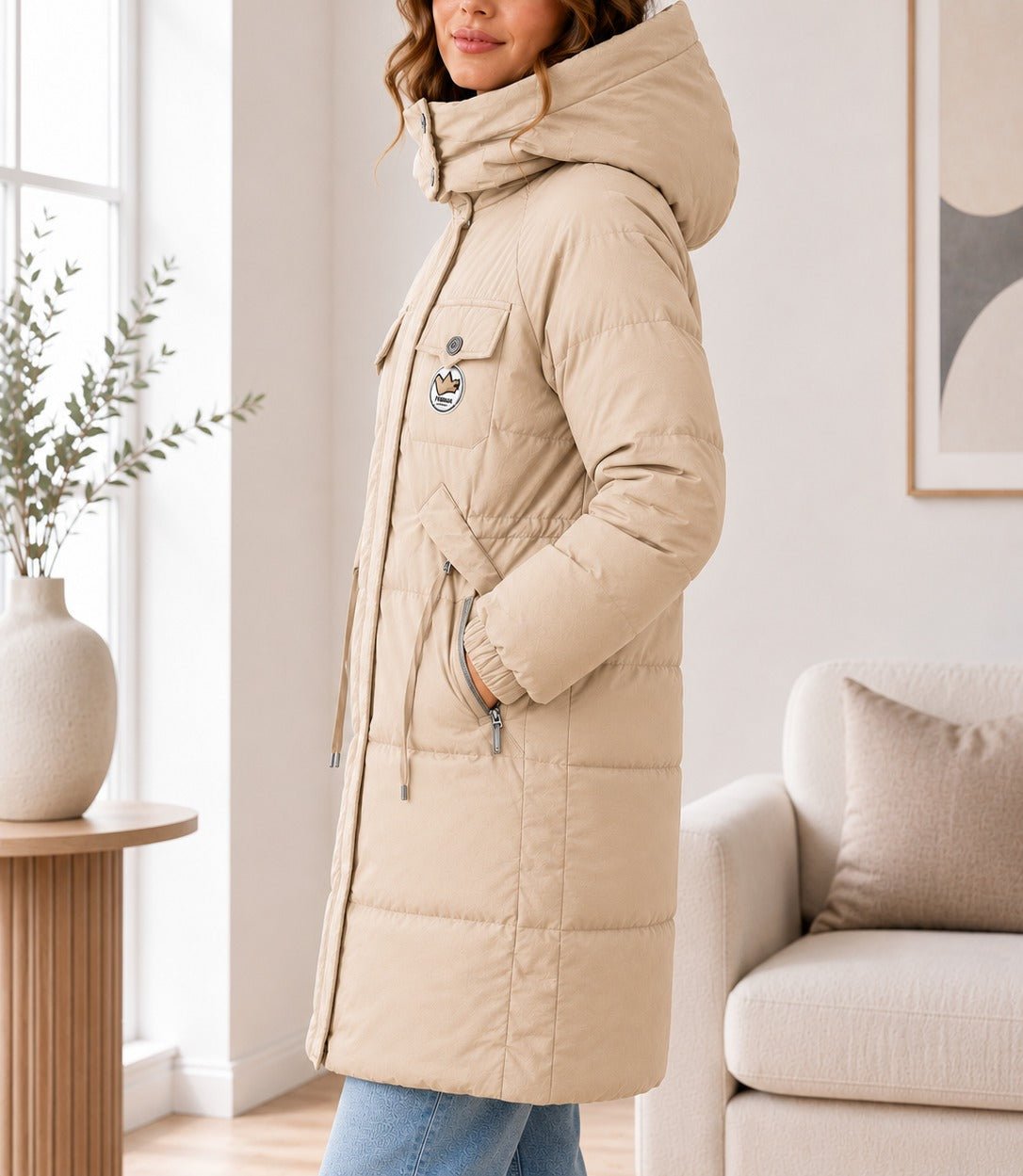 Ladies Lined Cream Lined Snap Button Jacket - StylePhase SA
