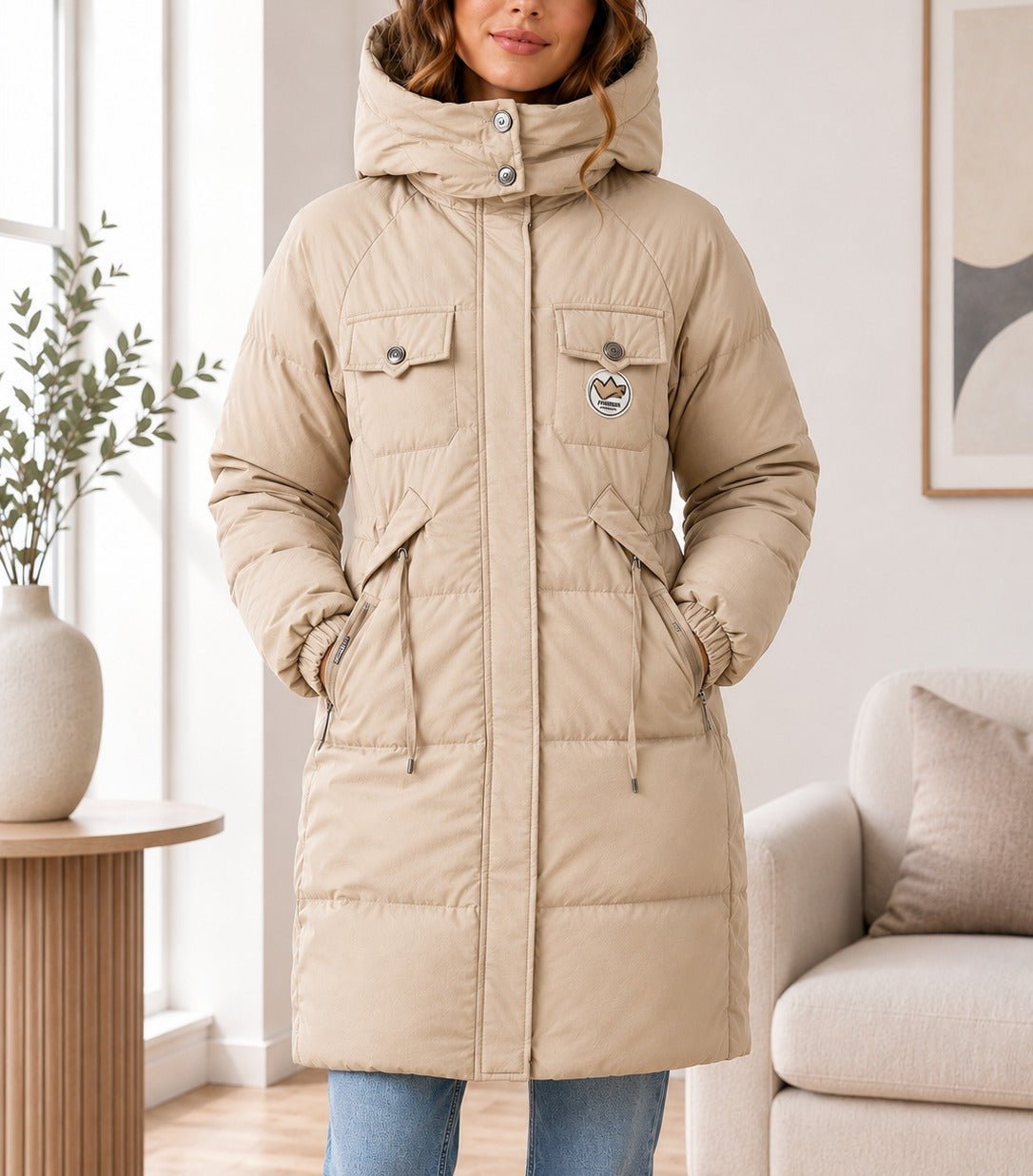 Ladies Lined Cream Lined Snap Button Jacket - StylePhase SA