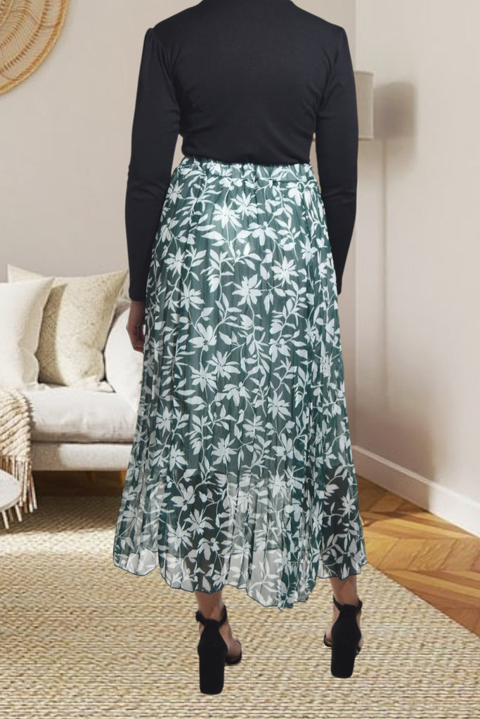 Ladies Lined Green Leaf Print Skirt - StylePhase SA