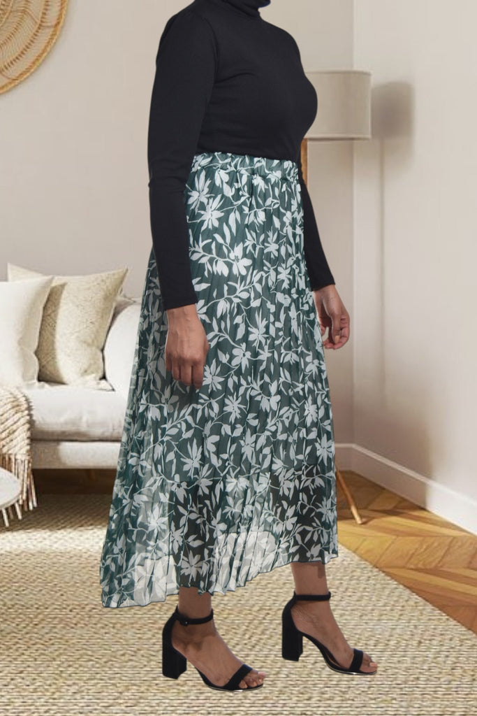 Ladies Lined Green Leaf Print Skirt - StylePhase SA